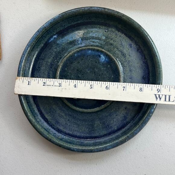 Art Studio Pottery Hand Thrown Blue Pottery Plate Signed Dish Bowl Stoneware 9" - Picture 11 of 13